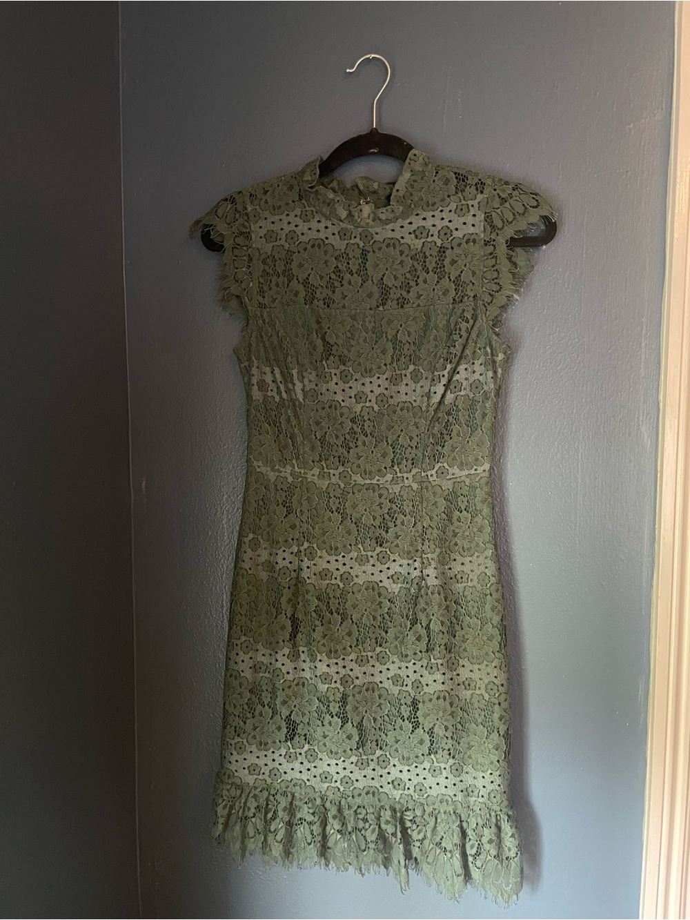 As U Wish Olive Green Lace Mini Dress